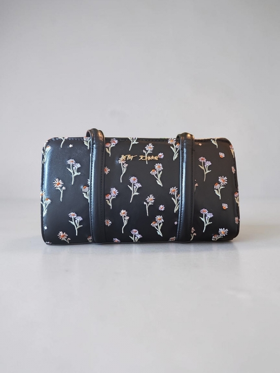 Betsey Johnson Handbags - NWT Betsey Johnson Black Floral Barrel SHOULDER Bag with Gold Logo
